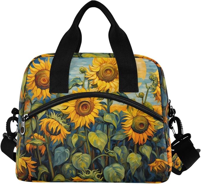 ALAZA Vintage Yellow Sunflower Print Insulated Lunch Bag for Women Men Reusable Lunch Box Tote Bag Adjustable Shoulder Strap Cooler Bag Leakproof Work Picnic