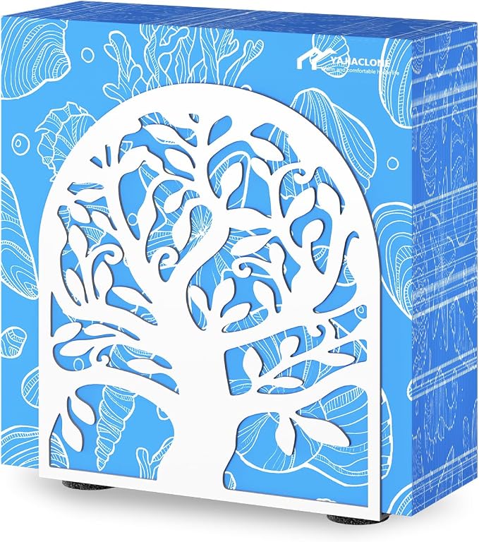 Metal Napkin Holder for Table – Decorative Tree of Life Napkin Holders for Kitchen & Dining Table, Fits Cocktail, Lunch & Guest Paper Napkins, White Countertop Napkin Holder for Home, Restaurant & Bar