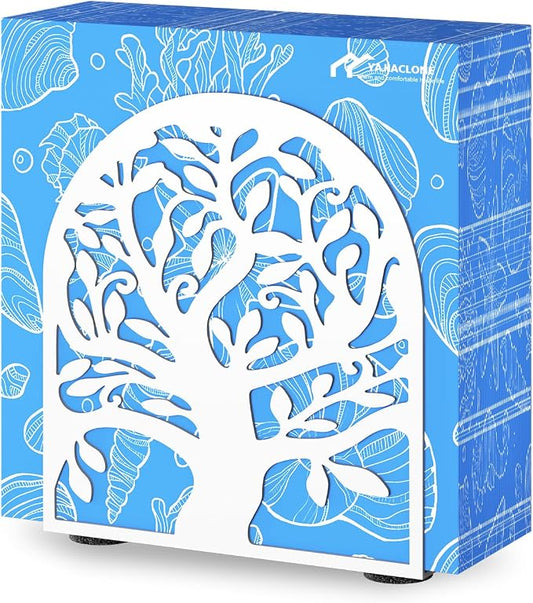 Metal Napkin Holder for Table – Decorative Tree of Life Napkin Holders for Kitchen & Dining Table, Fits Cocktail, Lunch & Guest Paper Napkins, White Countertop Napkin Holder for Home, Restaurant & Bar