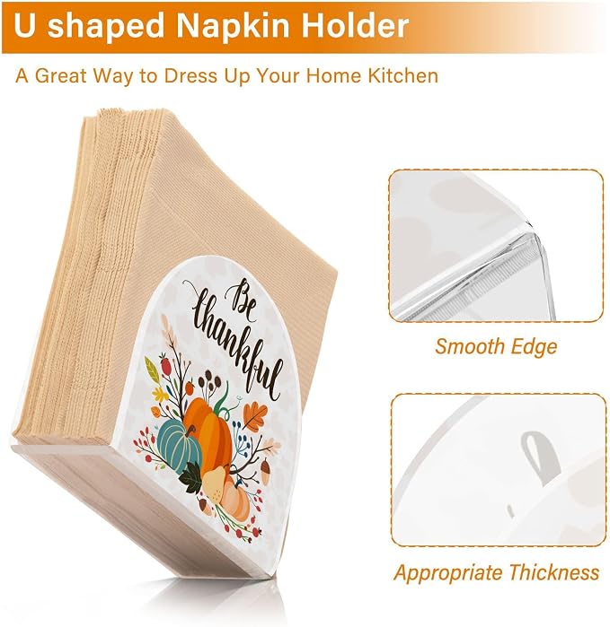 Thanksgiving Day Fall Autumn Pumpkins Napkin Holder for Tables Paper Cocktail Napkin Holders for Kitchen and Dinning, Acrylic Dinner Napkin Dispenser for Restaurant Home Decor Bar Accessories 1 Pack