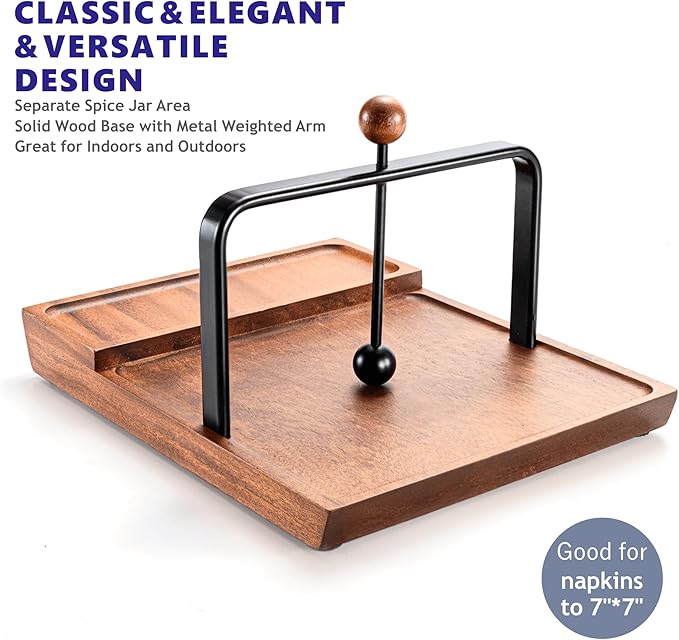 Wooden Napkin Holder – Multifunctional Napkin Holder for Table & Kitchen, Includes Space for Condiments – Perfect for Home, Kitchen, and Holiday Gatherings