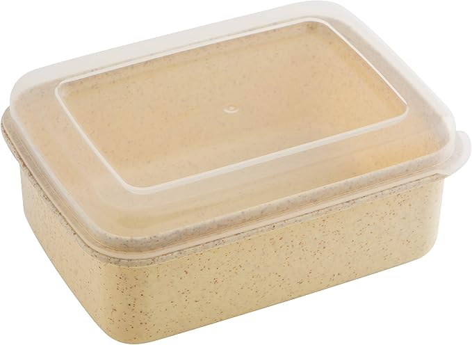 Simplify 6 Piece Set Eco Wheat Plastic Food Storage Containers | Clear Lid | Meal Prep | Leftovers | Kitchen | Lunch | Natural | Rectangular | 3 Sizes