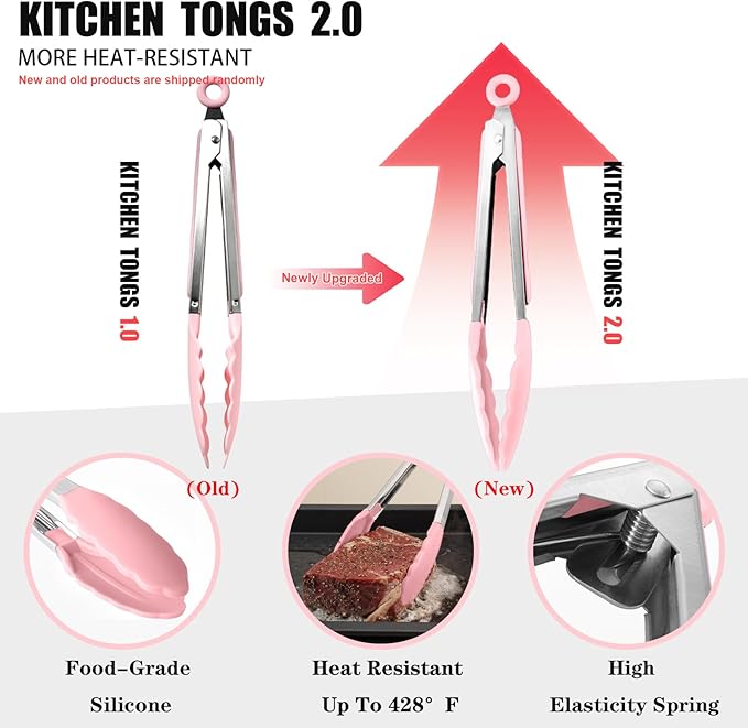 Silicone Kitchen Utensils Set - 15 Pieces Non Toxic Silicone Utensils Set For Cooking，428°F Heat Resistant Food Grade Kitchen Tools，Dishwasher Safe (Pink, 15 Piece Set)