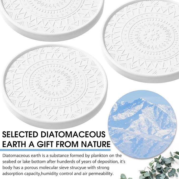 Photect Diatomaceous Earth Coasters Set with Holder Absorbent Stone Drink Coasters Instant Drying Tray for Tabletop Protection Home Decoration Housewarming Gift(White,6 Pcs)