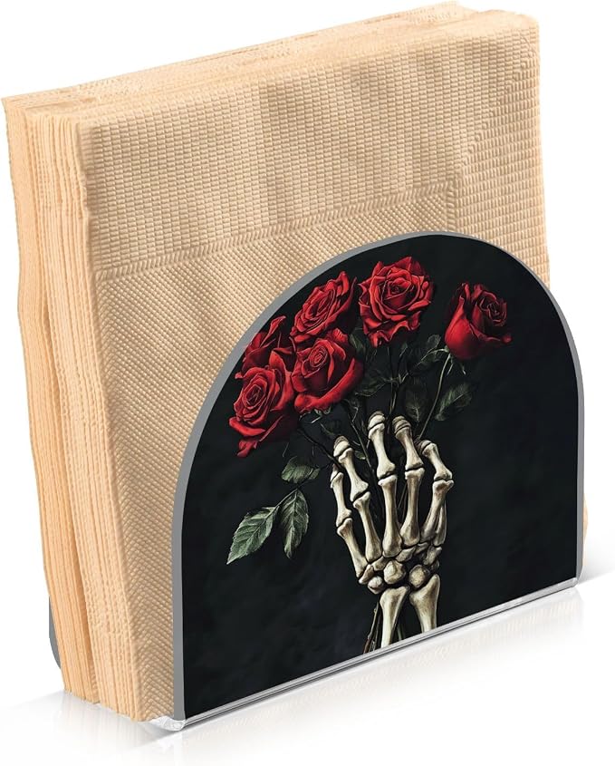 Fustylead Skeleton Hand Roses Bouquet Romantic Napkin Holder for Table Acrylic Vertical Napkin Holders for Paper Napkins Decor Napkin Dispenser for Home Party Dining Cocktail Kitchen Accessories, 2 PC