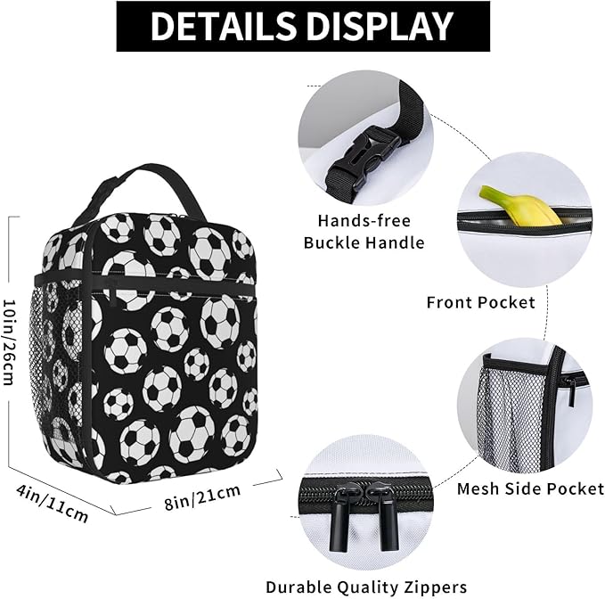 Gianlaima American Soccer Ball Football Insulated Lunch Box For Women Man, Portable Lunch Bag Reusable Cooler Tote For Office Work Travel Picnic Camping Beach