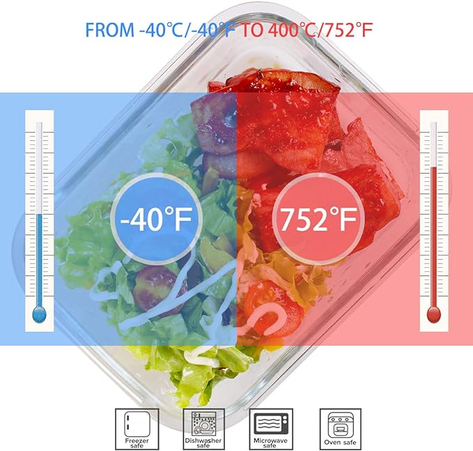 AILTEC Glass Food Storage Containers with Lids, [18 Piece] Glass Meal Prep Containers Set, Airtight Leak Proof, Oven Freezer Dishwasher Safe, BPA Free (9 Lid & 9 Container)