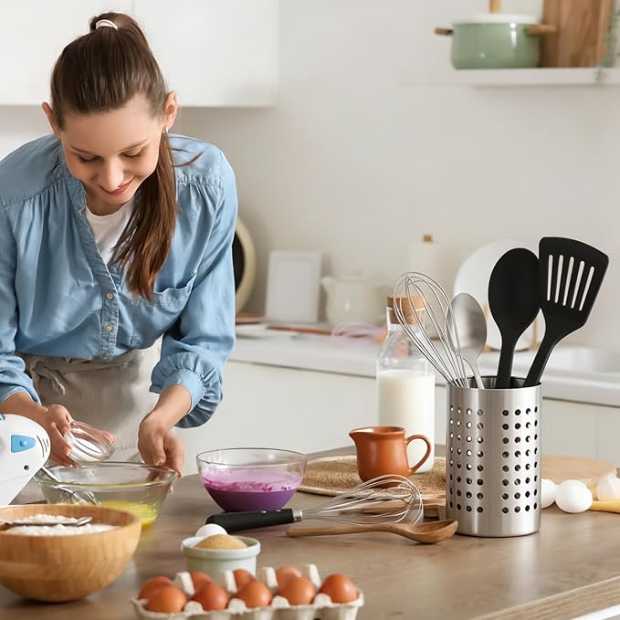 4PCS Stainless Steel Utensil Holder and Utensil Drying Holder, as a Kitchen Countertop Organizer and Silverware Drainer for Daily Home Use