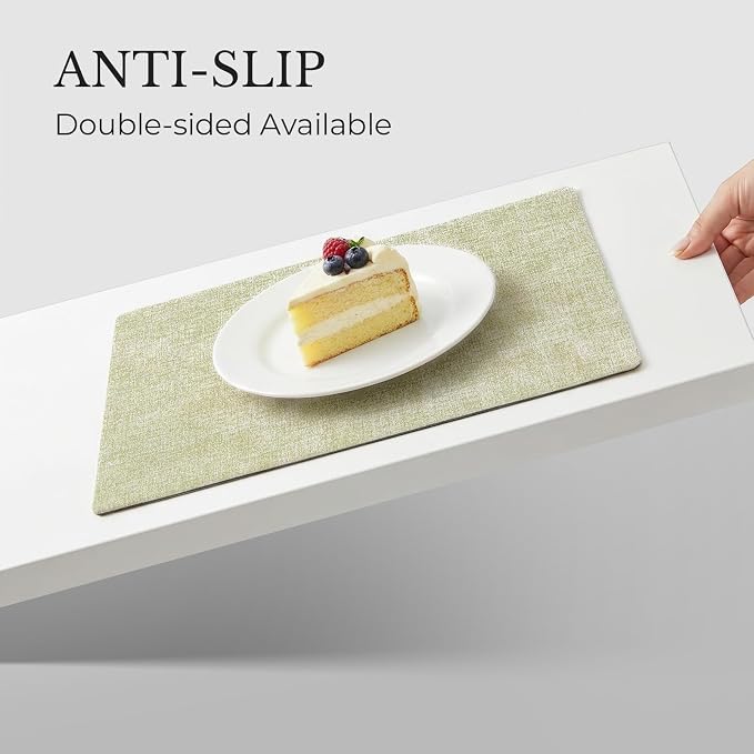 Romanstile Reversible Vinyl Placemats Set of 8, Faux Leather 100% Waterproof Oil-Proof Wipeable Place Mats, Heat Resistant Dual Sided Table Mats for Kitchen/Dining/Party (Grey Green, 12 x 17 Inch)
