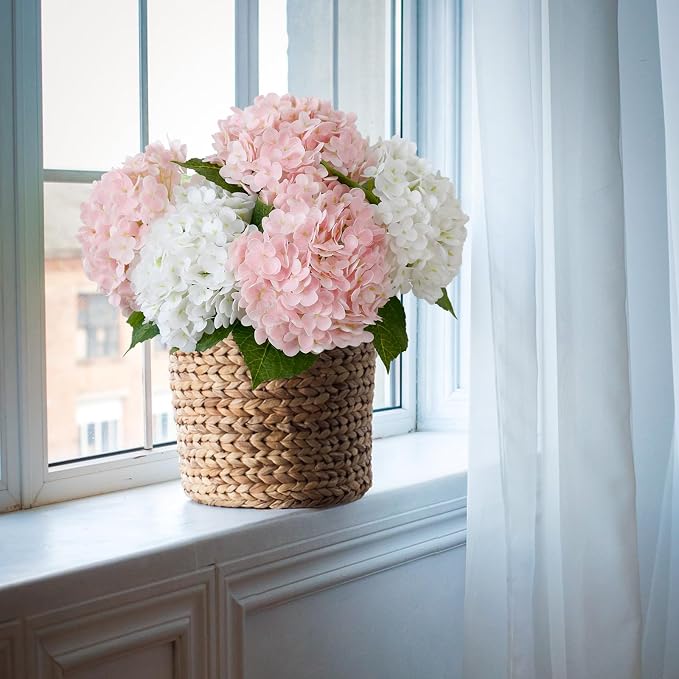 Leftover 21" Pink Hydrangea Artificial Flowers,3 Pcs Real Touch Hydrangea Flowers with Butterflies for Centerpiece Table Decorations,Floral Arrangements for Coffee Table Decor,Living Room Decor