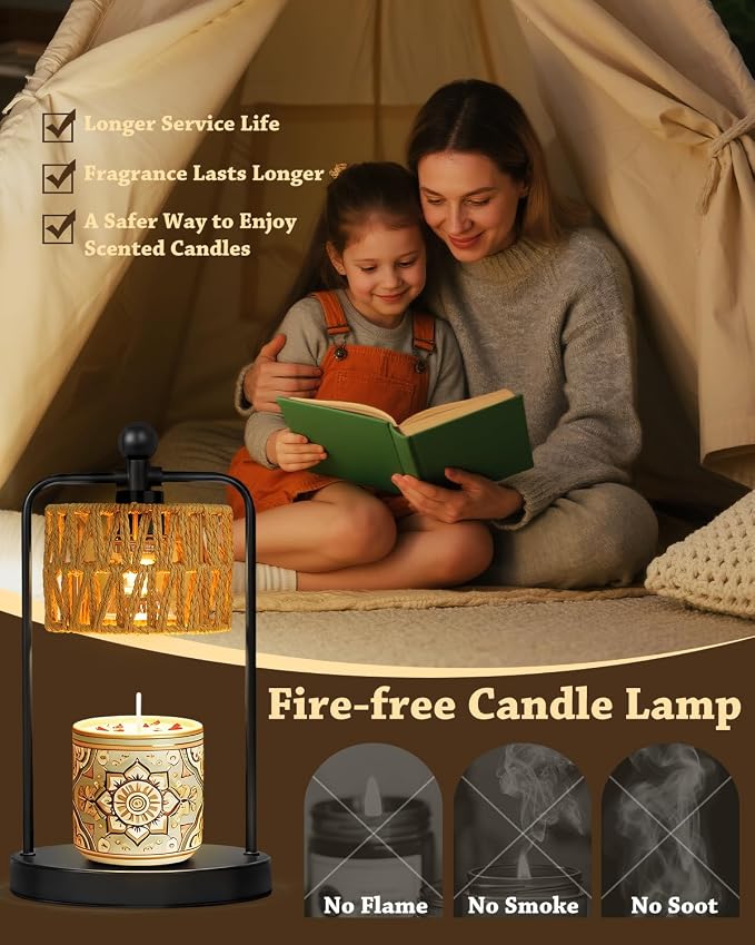 Candle Warmer Lamp with Timer Dimmer, Candle Warmer for Jar Candles Lights, Boho Candle Lamp Warmer with 2 Bulbs, Birthday Gifts for Women, House Warming Gifts New Home Decor, Black