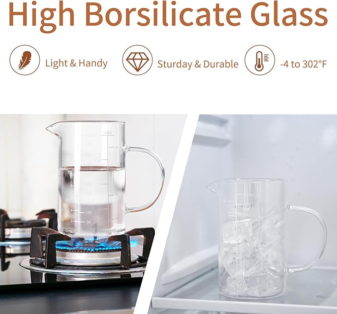FrutPunch Glass Measuring Cup, 500ML (18OZ, 2 Cups), with Three Scales and V-Shaped Mouth Measuring Cup, High Borosilicate Glass Liquid Measuring Cups, Suitable for Kitchen and Restaurant.