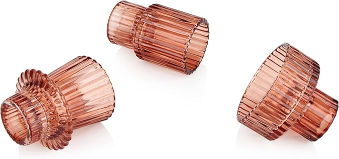 Vixdonos Glass Candlestick Holders Tealight Candle Holders for Table Centerpieces, Wedding Decor and Dinner Party (6 Pcs, Reddish Brown)