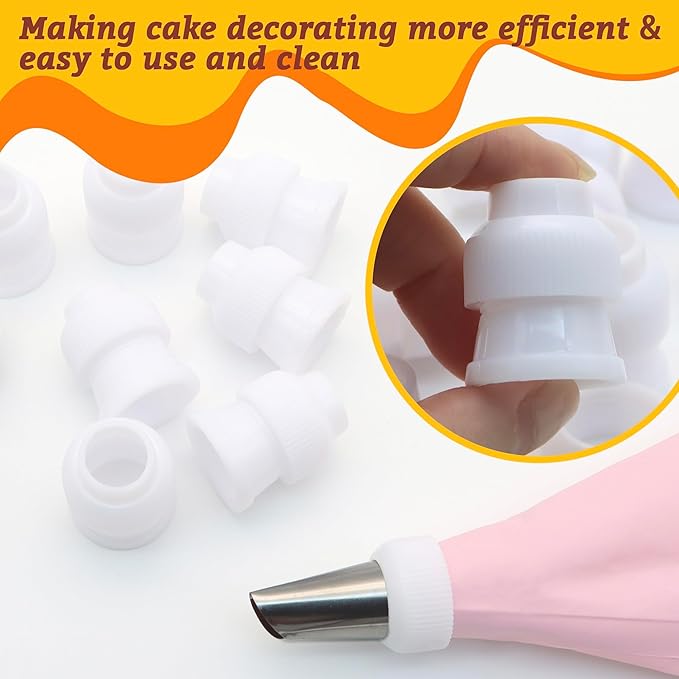 10 Pack Piping Bag Couplers for Icing Nozzles, Medium Couplers for Piping Bags, White - Small sized - PP