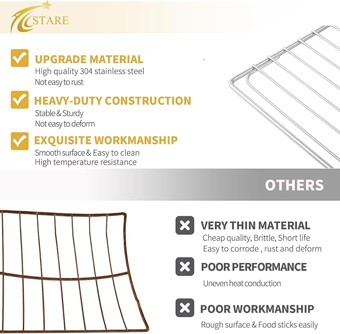Allstare BOV800XL Pro BOV845BSS Oven Rack Replacement for Breville Smart Oven Parts 304 Stainless Steel Air Fryer Racks SP0002651 Plus BOV810BSS Breville Toaster Oven Wire Baking Rack 2 Pcs