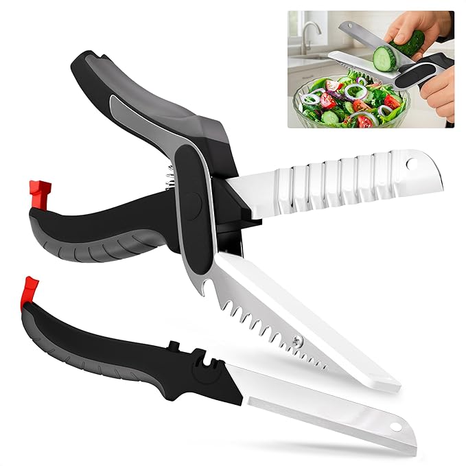 Cutting Board Scissors for Food – 7-in-1 Kitchen Food Scissors with Ribbed & Flat Blades for Easy Meat, Fruits & Veggies Cutting and Decorative Slicing – Easy To Clean Kitchen Shears with Safety Lock