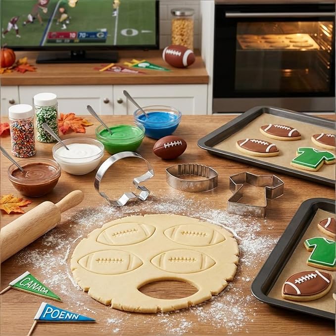Football Cookie Cutter, Stainless Steel with Sawtooth Detail - Oval American Football Baking Tool for Tailgate, Sports Theme Party Treats, Fan Gifts (4x2.8 inch)