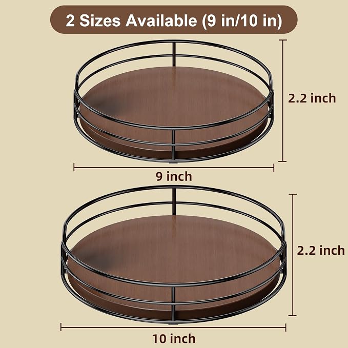 Optish 9" Lazy Susan Turntable for Table Top, Wooden Lazy Susan Organizer for Cabinet, Kitchen, Countertop, Pantry, Spice Organizer, Bathroom, Vanity, Table Decor, Non-Slip Bottom