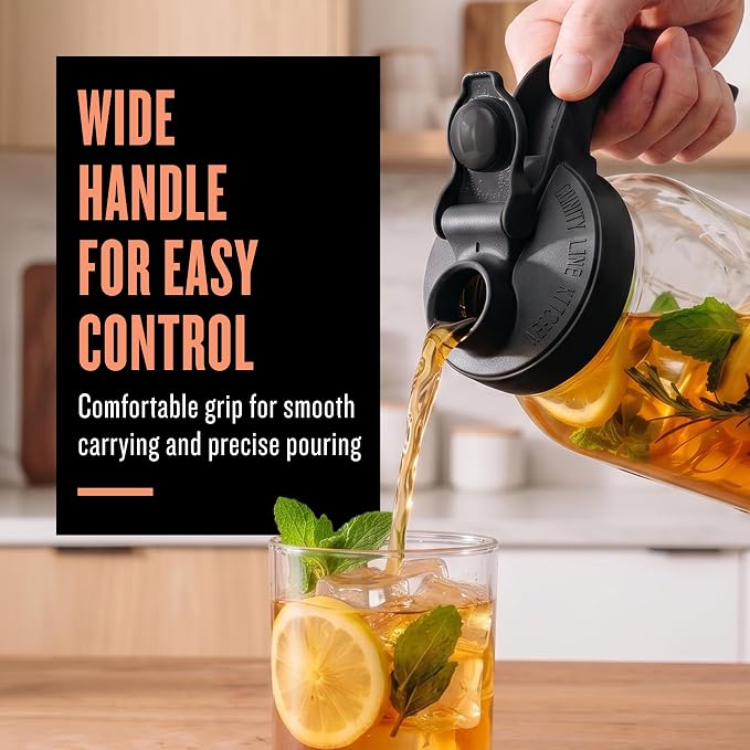 County Line Kitchen Glass Mason Jar Pitcher with Lid - Wide Mouth, 2 Quart (64 oz) - Heavy Duty, Leak Proof - Sun & Iced Tea Pitcher, Cold Brew Coffee, Breast Milk Storage, Water - Black
