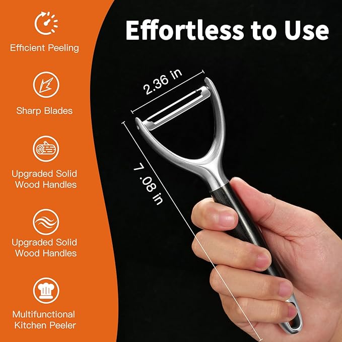 KULUNER 304 Stainless Steel Multi-Function Kitchen Peeler - With Solid Wood Handle, Sharp & Durable Blade, Effortlessly Peels Vegetables and Fruits, Essential Kitchen Tool