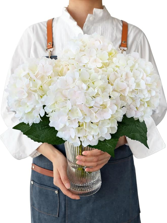 JINWOE Boho Silk Hydrangea Artificial Flowers, 4PCS 21" Cream Pink Large Lifelike Flowers,Artificial Hydrangeas for Baby Showers Indoor Bouquet Table Centerpieces Home Outdoor