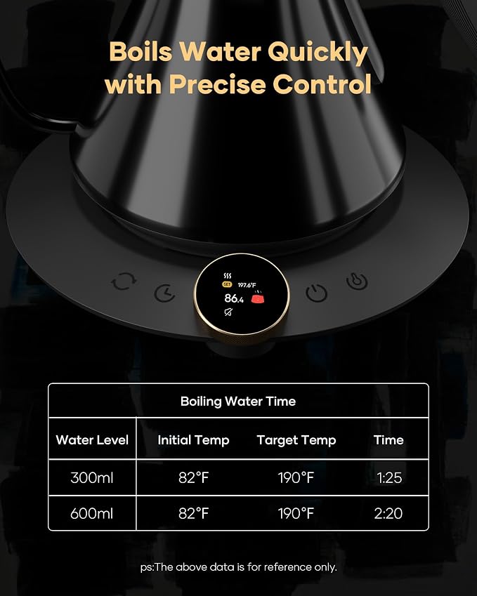 Cocinare Gooseneck Electric Kettle, ±0.5°F Precision Temperature Control for Pour-Over Coffee & Tea, 0.6L, Master Soulages Black Collection