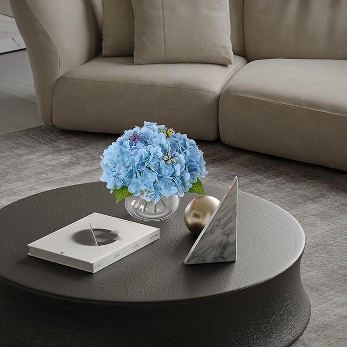 Leftover Hydrangea Artificial Flowers with Vase,Blue Real Touch Hydrangea Flowers with Butterfly,Faux Hydrangea Flowers for Floral Centerpieces for Tables,Home Decor,Wedding Decor,Coffee Table Decor