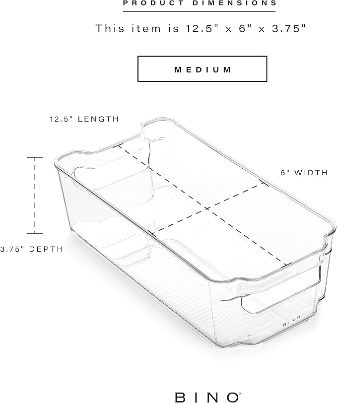 BINO | Stackable Storage Bins, Medium - 2 Pack THE STACKER COLLECTION Clear Plastic Built-In Handles BPA-Free Containers for Organizing Kitchen Pantry Multi-Use Organizer Bins