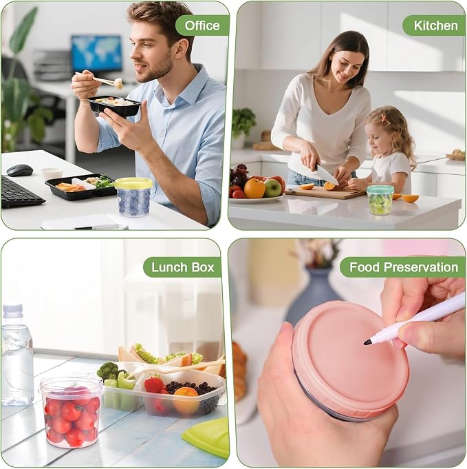 24 Piece 10 oz Plastic Food Storage Containers with Lids, Reusable Freezer Storage Containers, Small Meal Prep Containers with Pen and Brush, BPA-Free, Screw Top, Microwave & Dishwasher Safe