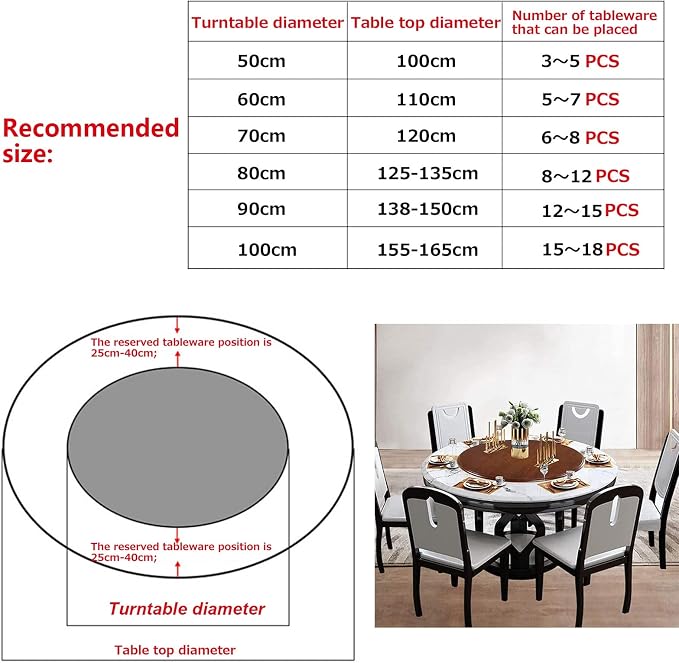 Wooden Lazy Susan Round Table Turntable, Large Dining Table Tabletop Serving Plate, 50cm~100cm, Wooden Swivel Display Tray 360°, No Need To Install, For Hotel/Family Dinner (Color : White-B, Size :