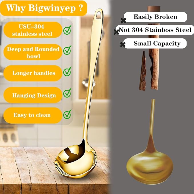Gold Soup Ladle, 304 Stainless Steel Ladle, Golden Soup Ladle for Daily Home Cooking, Serving