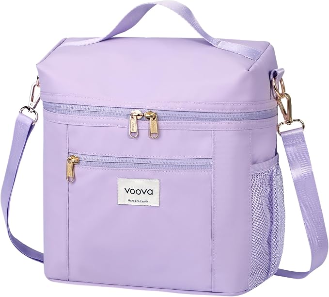 Voova Lunch Bag for Women, Insulated Lunch Box with Shoulder Strap, Adult Reusable Lightweight Nylon Waterproof Lunchbox Lunch bags for Work, Purple