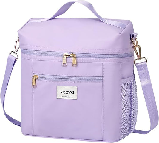 Voova Lunch Bag for Women, Insulated Lunch Box with Shoulder Strap, Adult Reusable Lightweight Nylon Waterproof Lunchbox Lunch bags for Work, Purple