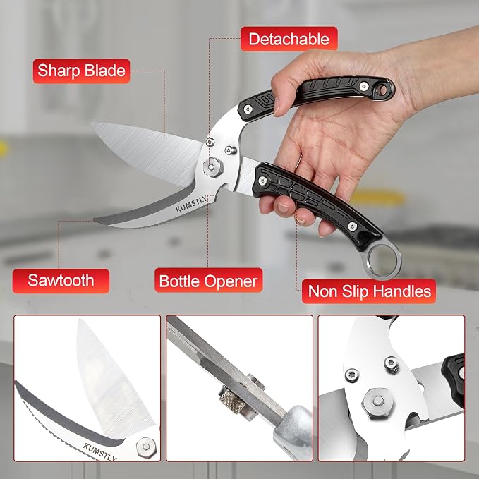 Kitchen Scissors All Purpose Kitchen Shears Heavy Duty for Cutting Chicken, Turkey, Meat, Bones, Vegetables Stainless Steel Spatchcock Shears Multipurpose Food Scissors (Black)
