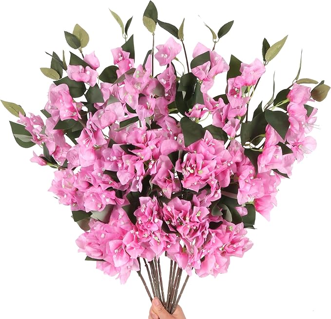 10PCS Pink Bougainvillea Artificial Silk Flowers 29.50" Fake Bougainvillea Branches Vine Faux Flower Stems for Home Garden DIY Decorations Wedding Table Centerpieces Floral Arrangements (Pink)