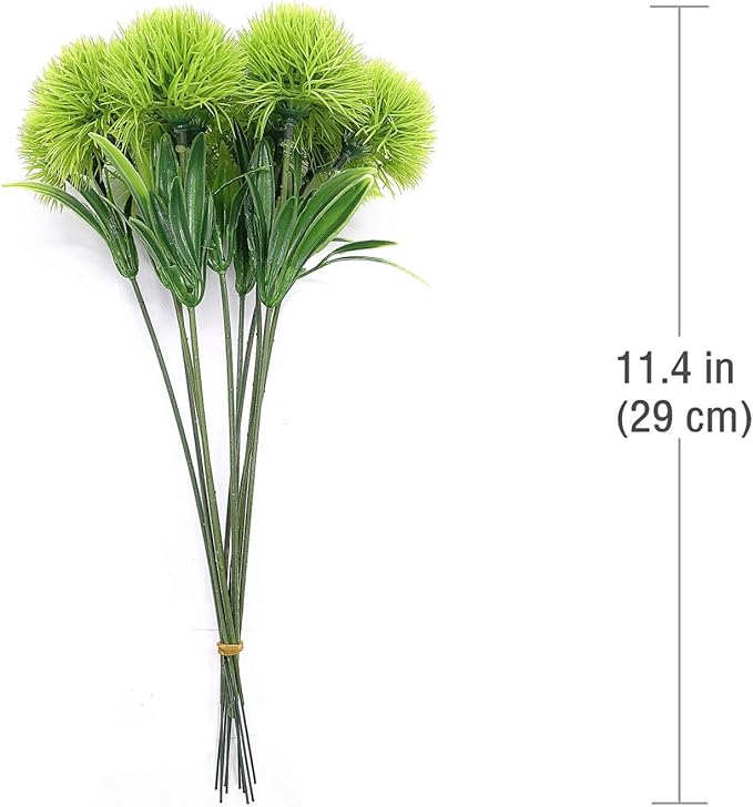 CATTREE Artificial Dandelion Flowers, Plastic Plants Shrubs Bushes Fake Grass Wedding Indoor Outdoor Home Garden Arrangements Party Decoration Planting Filler - Green 10 Pcs