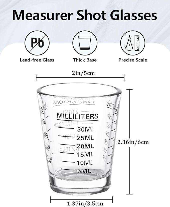 Measuring Cup Shot Glasses 2PACK Espresso Shot Glasses Liquid Heavy Glass 26-Incremental Measurement 1 OZ, 2 TBS, 6 TSP, 30 ML Kitchen Tools （BLACK）