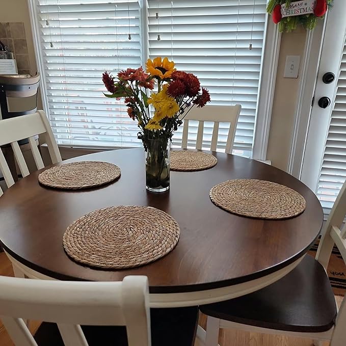 Round Woven Placemats Set of 4, 12" Boho Rattan Placemats Natural Hand-Woven Place Mats Table Decor, Chargers for Dinner Plates, Farmhouse Place Mats, Wicker Table Mats for Dining Table, Home