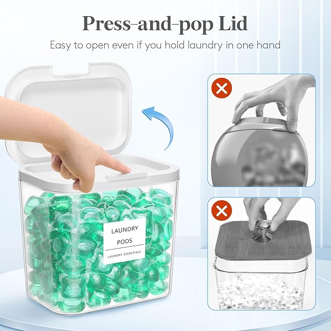 Lifewit Laundry Pods Container with Pop-up Lid, Laundry Room Organization, Dryer Sheet Holder for Washing Powder Scent Booster Beads, 2700 +4500+1800ml/0.5+0.72+1.2gal,3 Pcs
