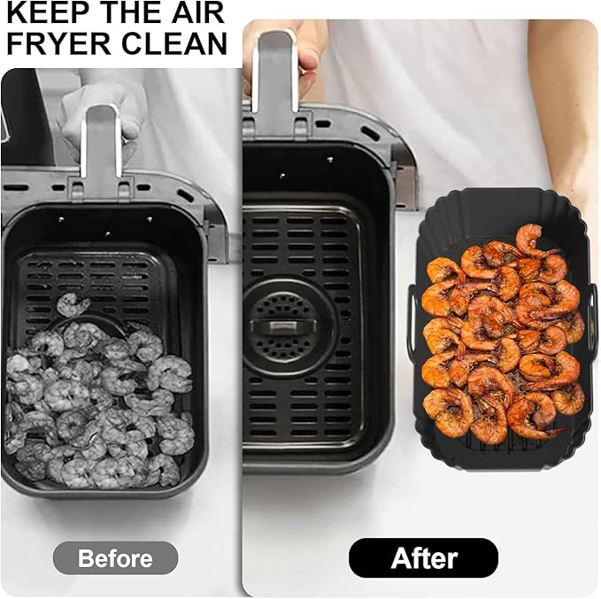 Silicone Air Fryer Liners 2 Pack, Reusable Compatible for Ninja Foodi DZ201, DZ401, DZ550, DZ302, COSORI 9QT, Chefman, Instant, and 6-in-1 8-10QT Dual Baskets