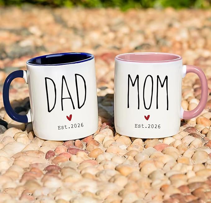First Time Mom & Dad Coffee Mug Gift Set - New Parents Est. 2026, 2-Pack Pregnancy Announcement Cups for Expecting Couples, Baby Reveal Gift for Mom & Dad to Be-122