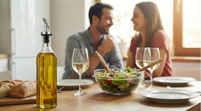 GREENOLIVE Olive Oil Dispenser Bottle - 17 oz. Clear Glass Bottle with No-Drip BPA-Free Spout - Ideal for Kitchen and Cooking Essentials - Single Bottle