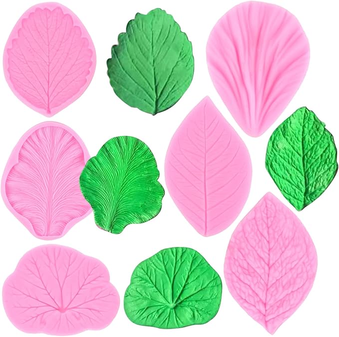 ZiXiang Gumpaste Leaf Silicone Veining Mold Fondant Leaf Veining Mold Gum Paste Leaves Mold For Sugar Leaf Cake Decorating Cupcake Topper Polymer Clay Candy Chocolate Gum Paste Set Of 6