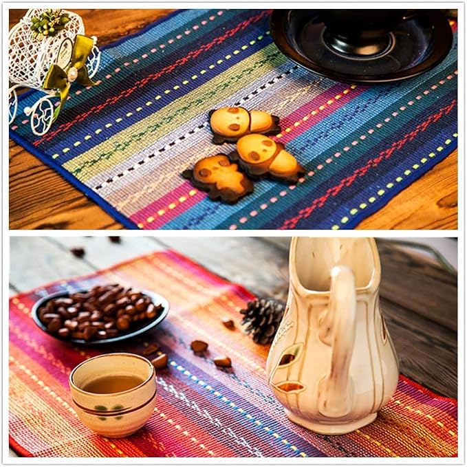 WAZAIGUR Hand Woven with 100% Cotton Placemats Colorful Placemats Braided Ribbed Durable Heat-Insulation Table Mats Set of 6,Blue