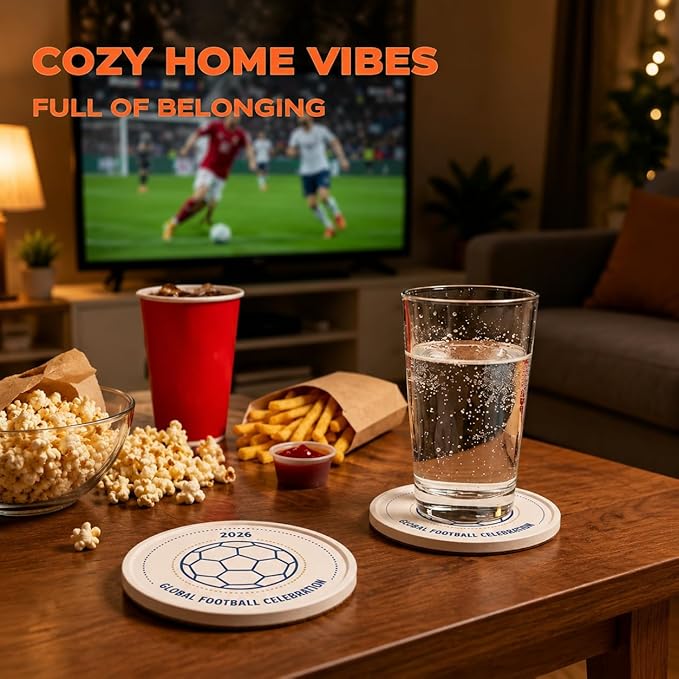 Y2026 Drink Coasters Set of 2 for The World Cup, Anti-Slip Thick Cork Absorbent Coasters with Raised Edge, Stone Drying Mat for Cups, Sink Tray, Soap Dish & Small Plants (2PACK 4X4X0.39 in_footable)