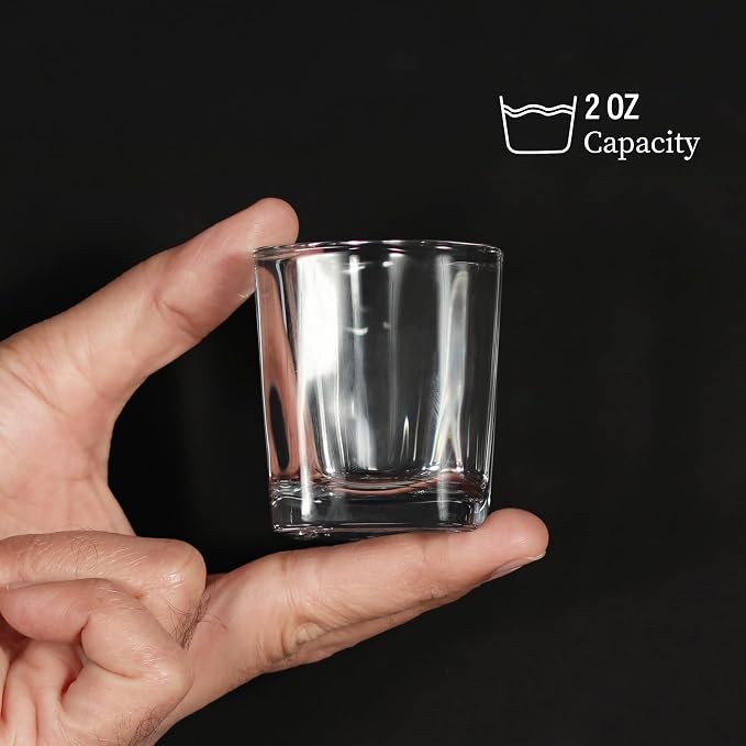 QUAFFER Square Shot Glasses Heavy Base 2oz (Set of 6) – Modern Shot Glass – Classic Whisky Vodka Tequila Sherry Brandy Cordial Mini Snifters Glasses - Perfect for Parties, Bars, Events, Home Bar