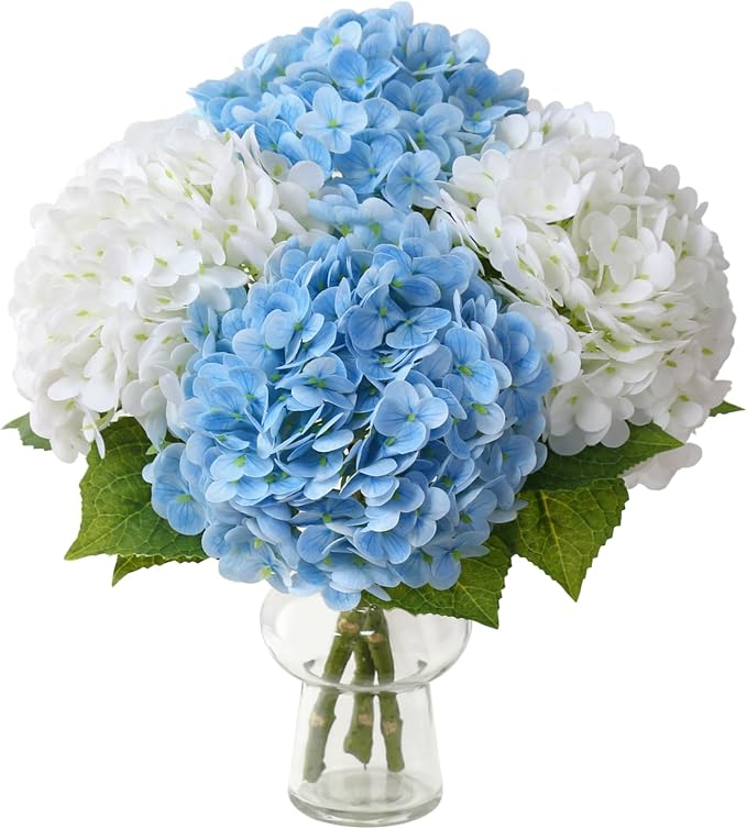 Leftover Hydrangea Artificial Flowers,4 Pcs Real Touch Hydrangea Flowers with 3 Pcs Butterflies for Centerpiece Table Decorations,Floral Arrangements for Coffee Table Decor Living Room Decor