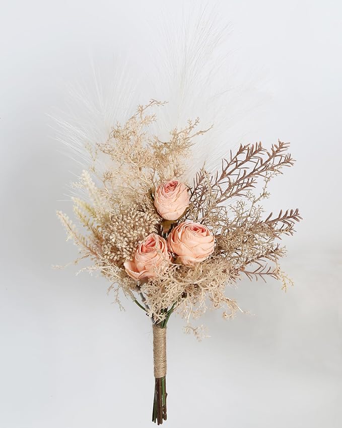 Fake Flowers Bouquet for Decorations Coral Boho Artificial Flowers Silk Flowers for Home Decor Indoor Boho Home Decor Flower Centerpieces for Coffee Table Decor (Coral Boho)