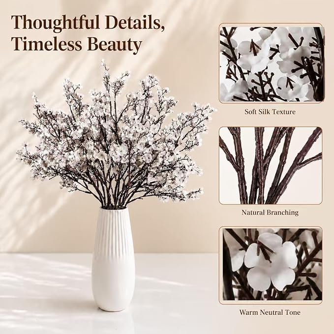 Mandy's White Artificial Baby’s Breath Flowers 6 Bundles Silk Gypsophila, 18.5 Inch European Style Modern Home Decor Centerpiece, Neutral Wedding Flower Arrangements
