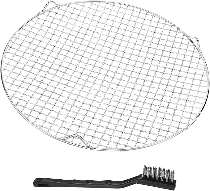 M METERXITY 1 Pack Wire Cooling Racks for Baking with Legs, Round Stainless Steel Cooling Racks for Cooking Baking Steaming BBQ, Dishwasher Safe [13.78'' x 2.6'', Free Cleaning Brush]